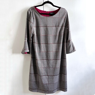 Liz Claiborne Dress Women 18 Gray Red Plaid 3/4 Bell Sleeve | eBay