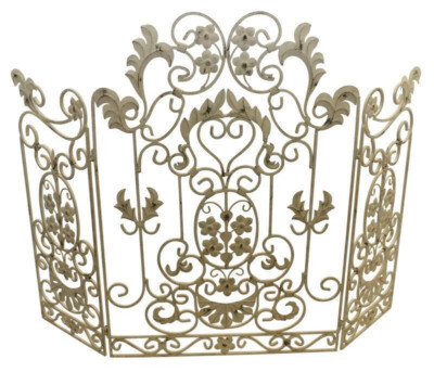 Old World Antique Iron And Tole Floral Design Fire Screen French Cottage Chic