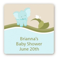 Elephant Baby Blue Square Personalized Baby Shower Stickers