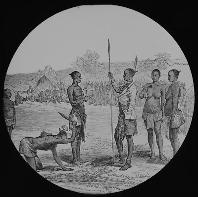 CENTRAL AFRICA KING KASONGOS LEVEE CAMEROON C1880 ANTIQUE Magic Lantern Slide