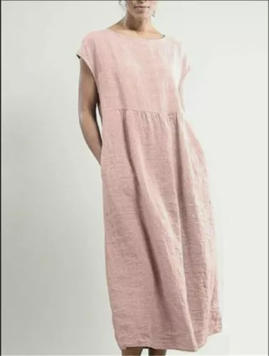 Camicia abito bohémien donna casual estate cotone lino tasca abito MIDI sciolto - Foto 6 di 20