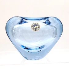 Holmegaard Per Lutken Minuet Vase 3.25" Tall Blue Heart Katstrup 1960s Signed