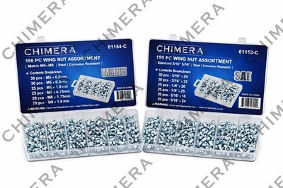300 Piece Chimera Wing Nut Kit SAE & Metric Zinc Plated Carbon Steel Fasteners