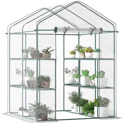 56.4 In. X 56.4 In. X 76.8 In. 3-Tier 8-Shelf Outdoor Portable Walk-In Garden Gr