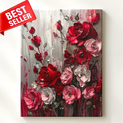 Canvas Wall Art Sculpted Silver Red Textured Horizontal Featuring Pink