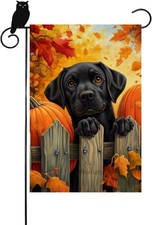 Fall Black Labrador Dog Garden Flags Double Sided Burlap, Seasonal, 12x18