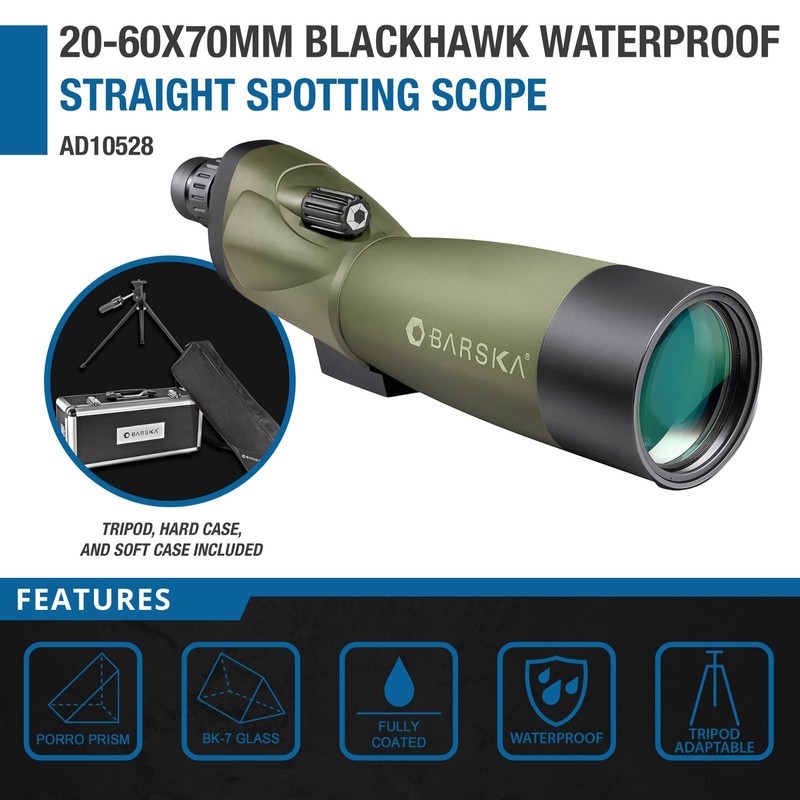 Barska Spotting Scope Straight 20-60x70mm Blackhawk Waterproof Fogproof AD10528