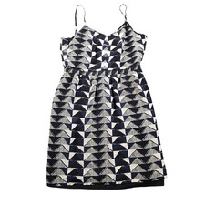 Madewell Dress Womens 6 Blue Geometric Silk Fit Flare Spaghetti Mini