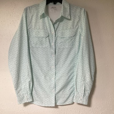 Silver Bait Fishing Shirt Women s Large Long Sleeve Button Up Teal Geometric