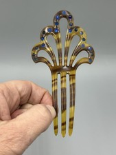Antique ART DECO Blue Rhinestone HAIRCOMB Faux Tortoiseshell Celluloid Hair Comb