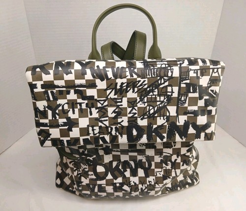 DKNY Olive Green Tilly Graffiti Fold Backpack - Picture 7 of 24