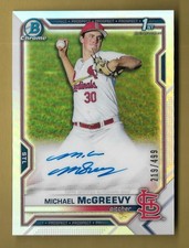 MICHAEL MCGREEVY 2021 TOPPS BOWMAN CHROME 1ST /499 REFRACTOR AUTOGRAPH AUTO MLB