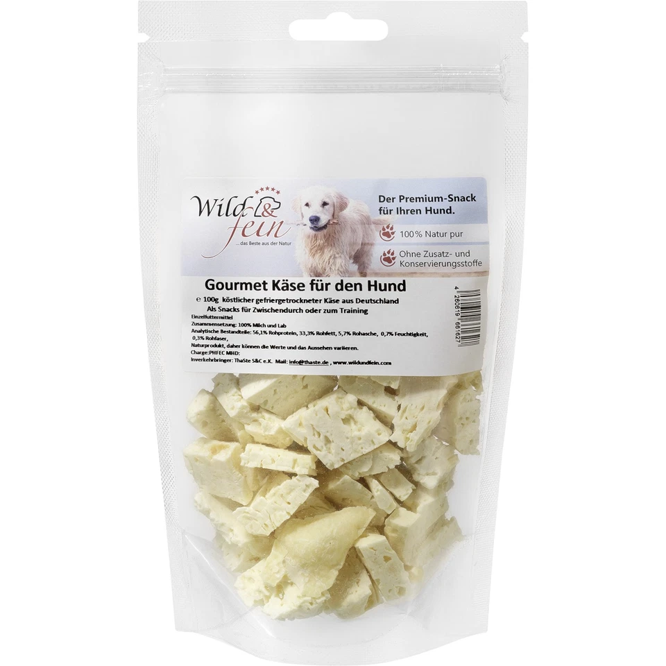 Wild & Fein Gourmet Käsesnack, gefriergetrocknet - 100 g Hundesnack Belohnung