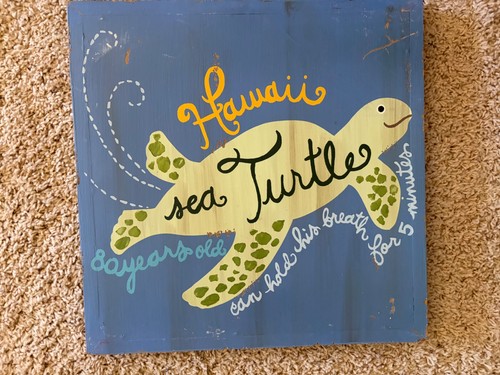 Pottery Barn Kid SEA TURTLE Wooden PLAQUE Hawaii Ocean Sea Surf Art Wall 16X16 