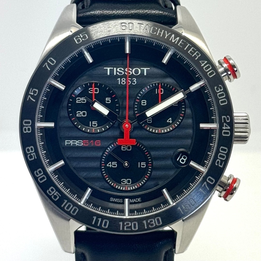 Tissot PRS516 Chronograph Black Leather Strap Quartz Watch with Date Display