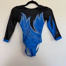 Ozone Blue Rhinestone Dance Competition Leotard 3/4 Sleeve AXS Adult XS