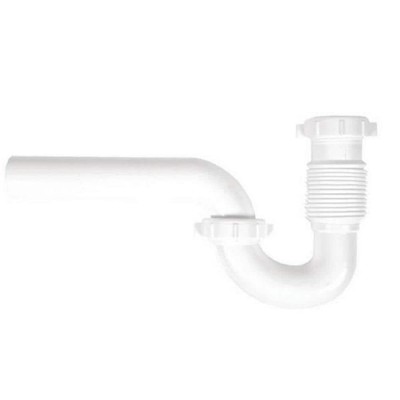 Flexible P-Trap 1-1/4 White PVC Sink Drain Pipe Slip Joint Easy