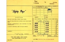 New Haven Railroad Time Card 1961 Maybrook Car Dept Kruger Laborer NY RR