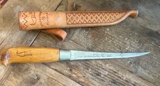 Vintage J. Marttiini Finland Filleting Knife, 6" with Leather Sheath