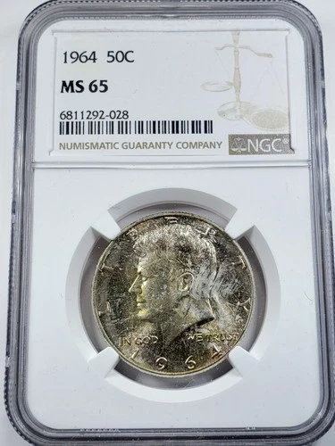 1964 KENNEDY HALF DOLLAR NGC MS65 Toned