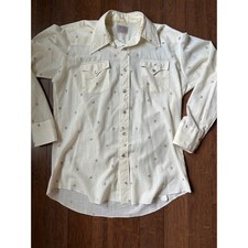 Vintage 70s H Bar C Ranchwear Pearl Snap Western Shirt Floral Cream Long Tail L