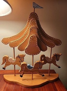 Vtg Handmade Wooden Three Horse Carousel Wall Hanging Folk Art  Grannycore 23/19