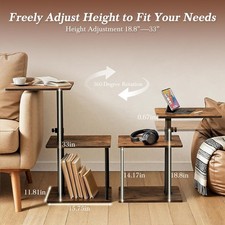 360° Swivel Side Table for Height Adjustable, C Shaped End Table for Couch
