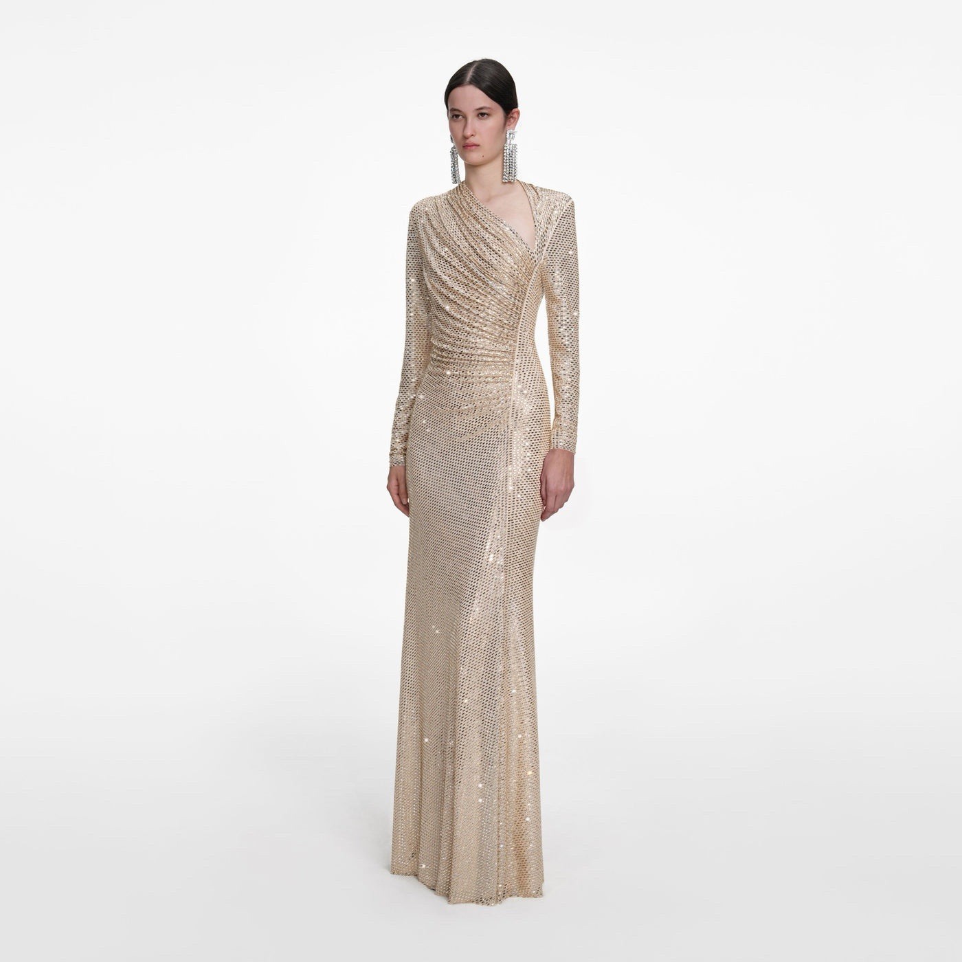 Self portrait CHAMPAGNE RHINESTONE DRAPE DRESS $1060 US 0 UK 4 image 2