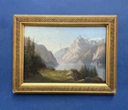 19th-Century Oil. Norwegian Fjord with Ship and Mountains. ca. 1860