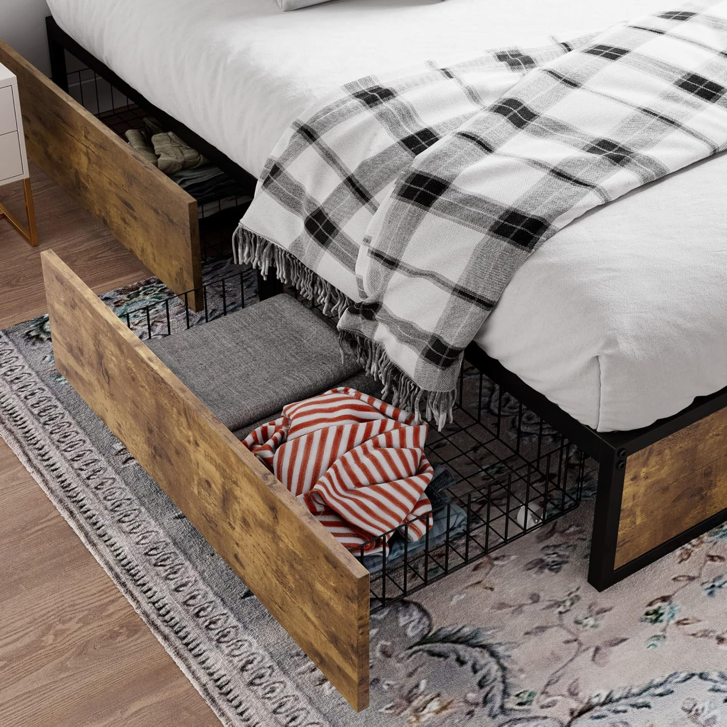 With Storage, 4 Extra Large Drawers On Wheels, Mattress F...