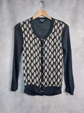 DKNY CARDIGAN SIZE P, PETITE UK 6-8 BLACK AND BEIGE TUSSAH SILK KNIT AND CHIFFON