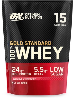 Optimum Nutrition 100 % Whey Gold Standard, 450 g (1 lb) Beutel, Delicious Straw