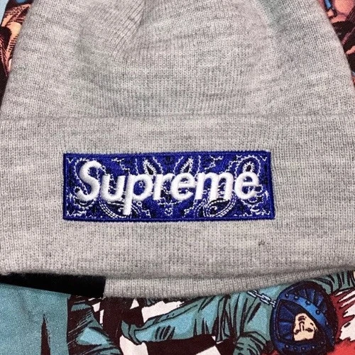 Casquette bogo logo boîte bandana bleu bruyère Supreme New Era FW19 marque