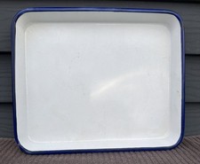 Enamelware Tray White With Dark Blue Trim 12....