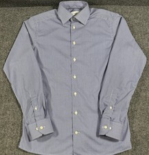 Eton Shirt Mens Small 15 Contemporary Poplin Check Button Up Long Sleeve Blue