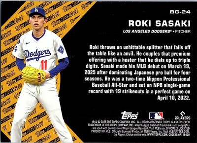 定価8800 KD KINGDOM 40 POST CARDS 2025 Topps Update #BG-24 Roki Sasaki Topps Black Gold | eBay