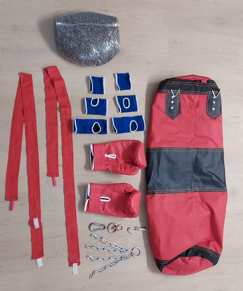 Boxsack 100cm mit 20 KG Gummigranulat Set mit Boxhandschuhen Punching - Bild 3 von 4