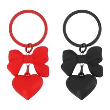 2 Pcs Cute Bow Heart Keychain for Women for Handbag, Black/Red