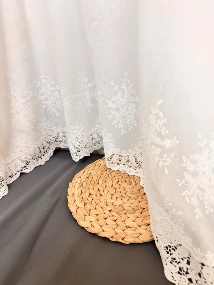 Eyelet Lace Fabric Off-White Color Cotton Embroidered Material 52” Wide Curtain - Image 4 of 4