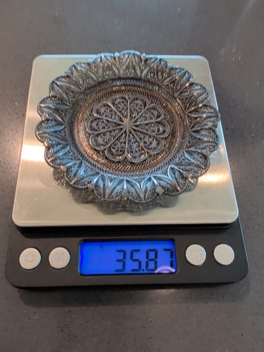 Antique Silver Filigree Dish Armenia? Q77 - Afbeelding 7 van 7