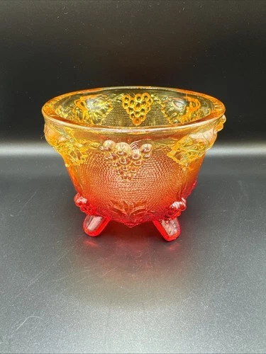 Amberina Carnival Glass Footed Candy Dish Harvest Grapes by Jeanette Vintage