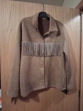 Faux Suede Western Wear Shirt With Fringe Womens Cowgirl Ranch Button Down