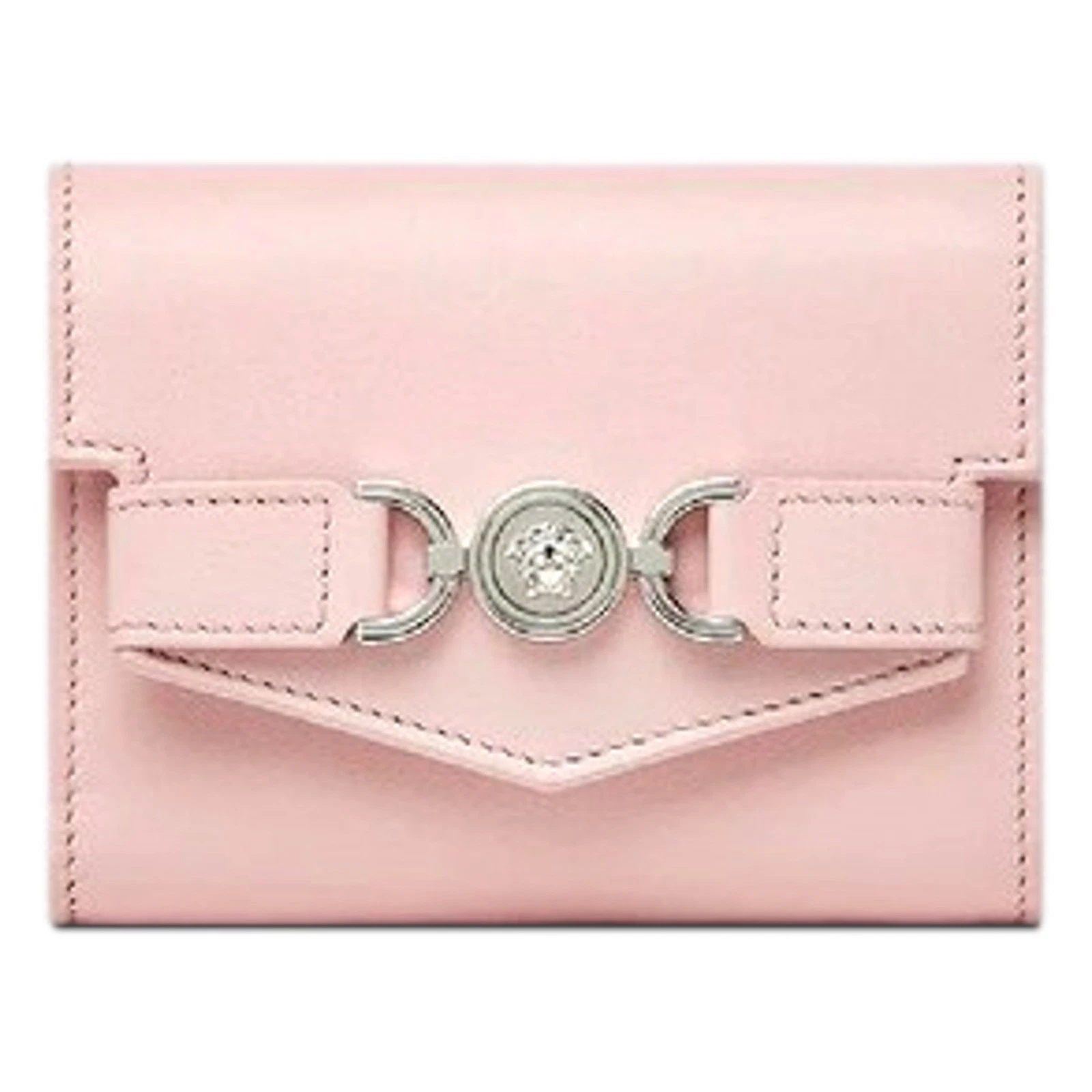 Versace — New Versace Medusa Dusty Pink Calfskin Tri-Fold Snap Wallet Italy