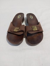 VINTAGE DR. SCHOLL'S WOODEN SANDAL 7 BROWN SUEDE LEATHER Read