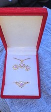 Girls 'Fashion Jewelry Set w/ Pink And Crystal Gems on Gold Hardware - New