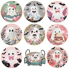 8PCS Halloween Diamond Art Coasters,Cute Ghost.Diamond Painting Coasters,Small D