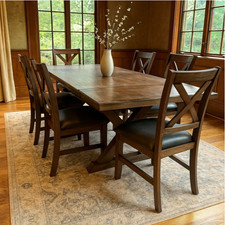 Extending Dining Table and 6 Chairs Large Solid Wood Seat Kitchen Furniture Room