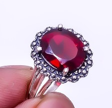 Garnet 925 Sterling Silver Handmade Solitaire Ring s.5.5 R7876-24
