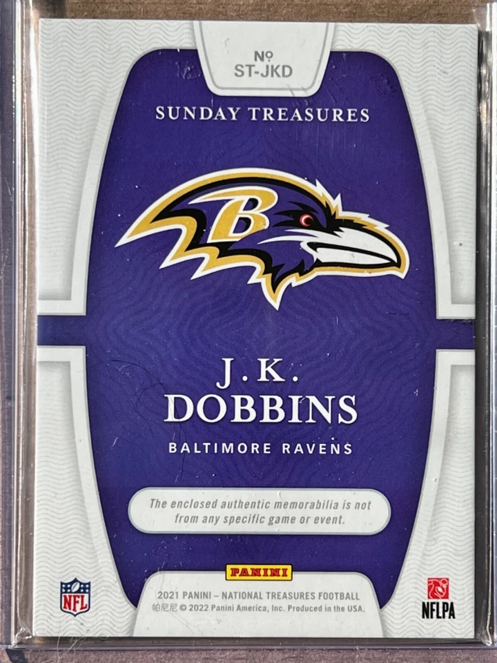 2021 FOTL J.K. DOBBINS NATIONAL SILVER SUNDAY TREASURES DUAL 3CL PATCH #d 4/25 - Image 3 of 3