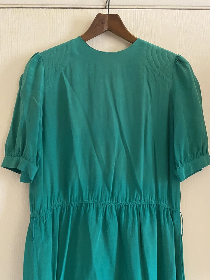 Vtg Silk Art Deco Sheath Flapper Fairycore puff sleeve midi pencil skirt dress 4 - Image 2 of 4